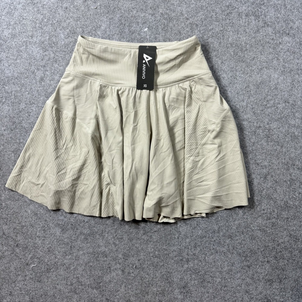 Anivivo Womens Ribbed Athletic Skort XS Beige Pleated Built-in Shorts